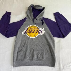 Los Angeles Lakers Hoodie Mens M Gray Purple NBA Basketball Logo Jerzees